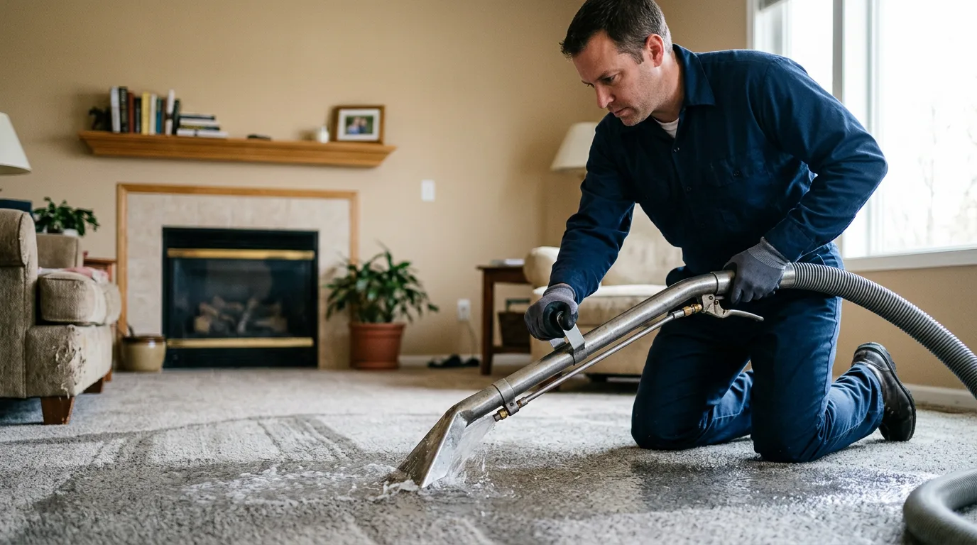 Water damage restoration technician working near Paola, KS
